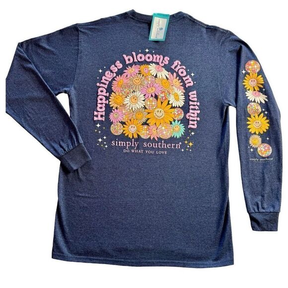 SIMPLY SOUTHERN XLARGE “Happiness Blooms from Within” Long Sleeve T-SHIRT - Picture 1 of 9